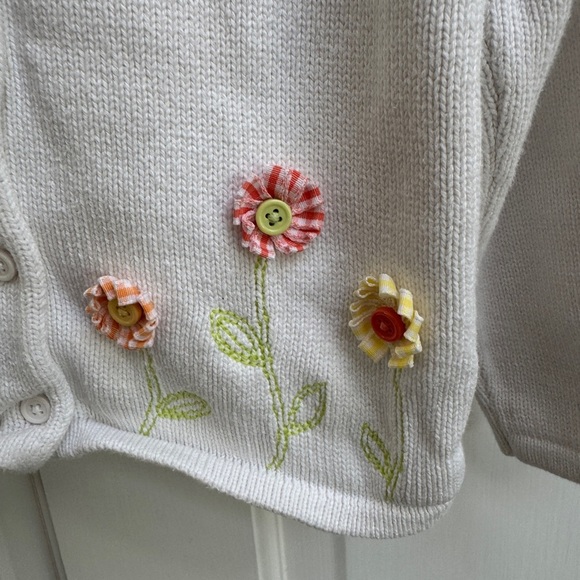 Gymboree 3T Off White Girls Button Down Sweater with Floral Embellishments - Picture 2 of 5